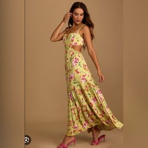 SMALL - LULUS Chartreuse Maxi Cut-out Dress